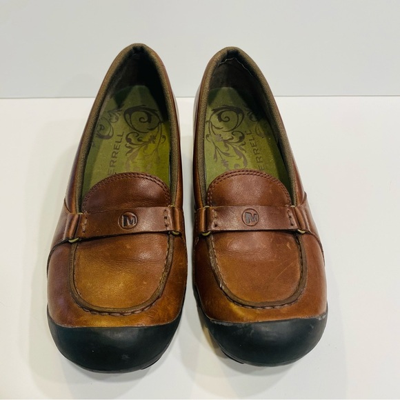 Merrell Plaza Glide Saddle Brown Leather Saddle Slip-On Loafers Women’s 9 - Picture 3 of 10